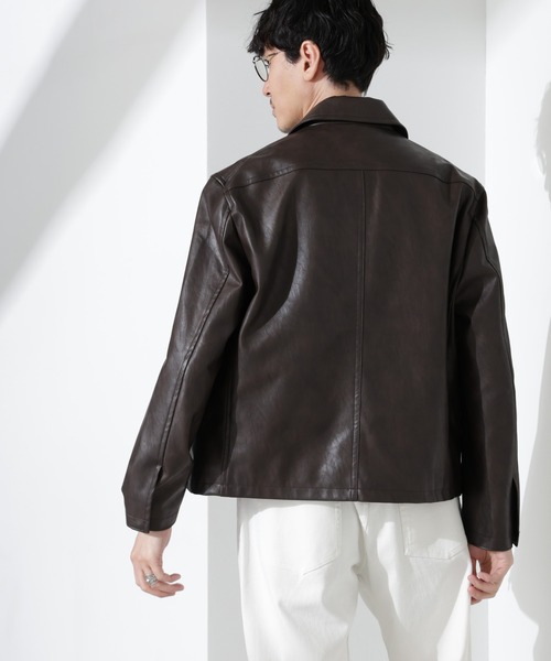NANO universe（ナノユニバース）の「ヴィンテージライクフェイクレザーブルゾン（ブルゾン・メンズ・ブラック/ブラウン・M/L）」の14枚目の写真