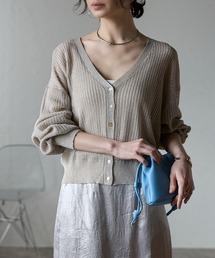 ラメシアーワイドリブVネックカーディガン