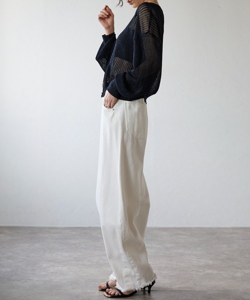 each（イーチ）の「ラメシアーワイドリブVネックカーディガン（カーディガン/ボレロ・レディース・グリーン/ネイビー/ベージュ・FREE）」の8枚目の写真