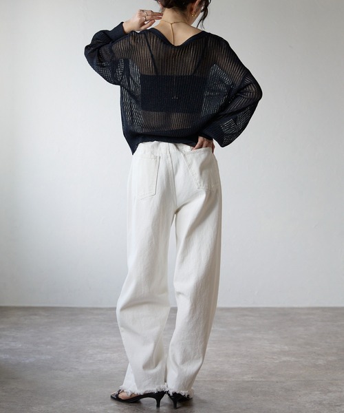 each（イーチ）の「ラメシアーワイドリブVネックカーディガン（カーディガン/ボレロ・レディース・グリーン/ネイビー/ベージュ・FREE）」の9枚目の写真