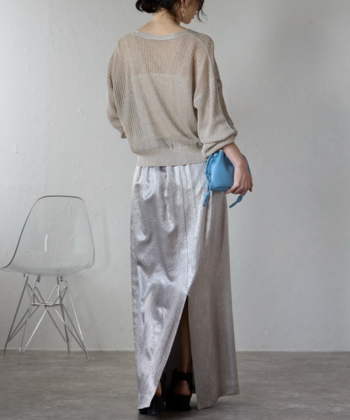 each（イーチ）の「ラメシアーワイドリブVネックカーディガン（カーディガン/ボレロ・レディース・グリーン/ネイビー/ベージュ・FREE）」の13枚目の写真