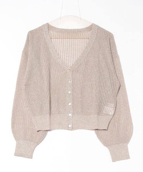 each（イーチ）の「ラメシアーワイドリブVネックカーディガン（カーディガン/ボレロ・レディース・グリーン/ネイビー/ベージュ・FREE）」の10枚目の写真