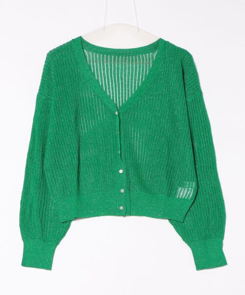 each（イーチ）の「ラメシアーワイドリブVネックカーディガン（カーディガン/ボレロ・レディース・グリーン/ネイビー/ベージュ・FREE）」の11枚目の写真