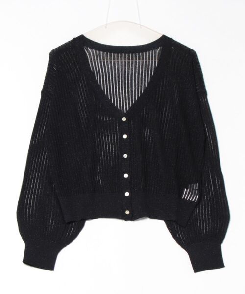 each（イーチ）の「ラメシアーワイドリブVネックカーディガン（カーディガン/ボレロ・レディース・グリーン/ネイビー/ベージュ・FREE）」の4枚目の写真