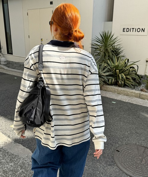 CANAL JEAN（キャナルジーン）の「ARE ING　ボーダーポロシャツ（ポロシャツ・レディース・アイボリー/グレー・ONE SIZE）」の4枚目の写真