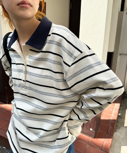 CANAL JEAN（キャナルジーン）の「ARE ING　ボーダーポロシャツ（ポロシャツ・レディース・アイボリー/グレー・ONE SIZE）」の5枚目の写真