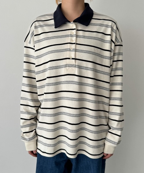 CANAL JEAN（キャナルジーン）の「ARE ING　ボーダーポロシャツ（ポロシャツ・レディース・アイボリー/グレー・ONE SIZE）」の11枚目の写真