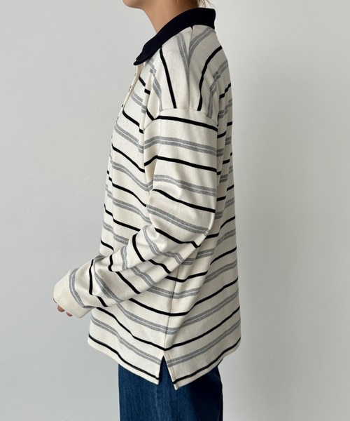 CANAL JEAN（キャナルジーン）の「ARE ING　ボーダーポロシャツ（ポロシャツ・レディース・アイボリー/グレー・ONE SIZE）」の12枚目の写真
