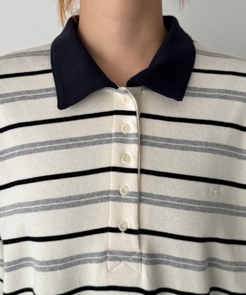 CANAL JEAN（キャナルジーン）の「ARE ING　ボーダーポロシャツ（ポロシャツ・レディース・アイボリー/グレー・ONE SIZE）」の14枚目の写真