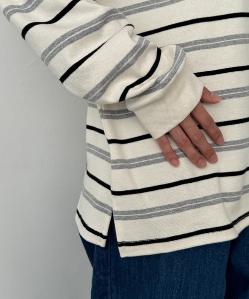 CANAL JEAN（キャナルジーン）の「ARE ING　ボーダーポロシャツ（ポロシャツ・レディース・アイボリー/グレー・ONE SIZE）」の15枚目の写真