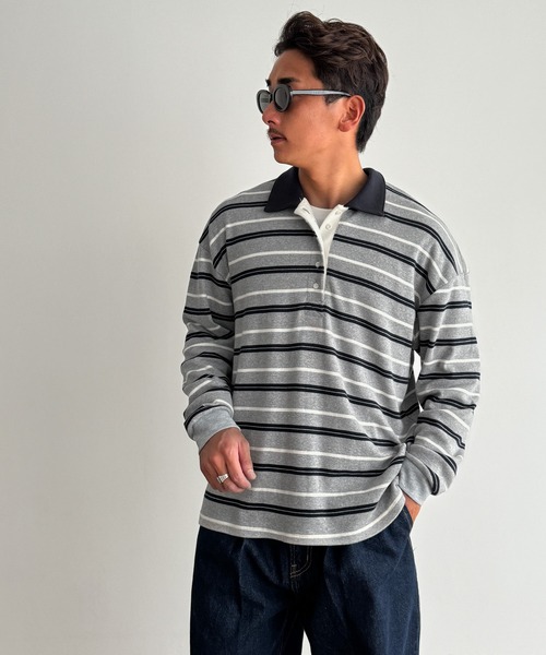 CANAL JEAN（キャナルジーン）の「ARE ING　ボーダーポロシャツ（ポロシャツ・レディース・アイボリー/グレー・ONE SIZE）」の18枚目の写真