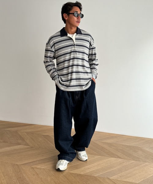 CANAL JEAN（キャナルジーン）の「ARE ING　ボーダーポロシャツ（ポロシャツ・レディース・アイボリー/グレー・ONE SIZE）」の19枚目の写真