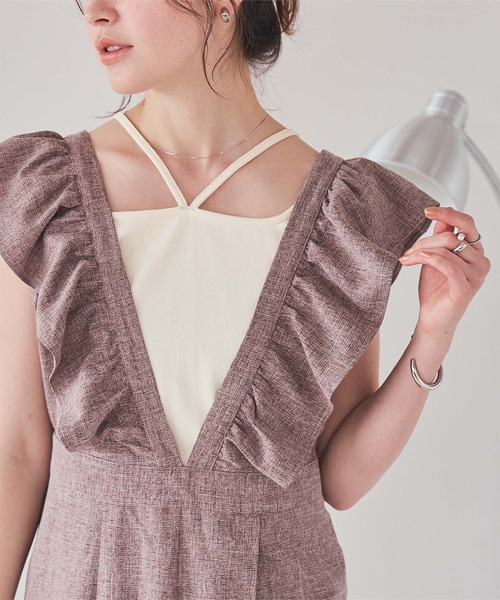 titivate（ティティベイト）の「前後2wayデザインリブタンクトップ（タンクトップ・レディース・グレイッシュベージュ/アイボリー/ブラック/ブラウン/チャコール/イエロー・S/M/L）」の3枚目の写真