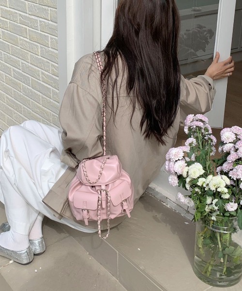 セール】ダブルポケットチェーンひもナップサック（ショルダーバッグ