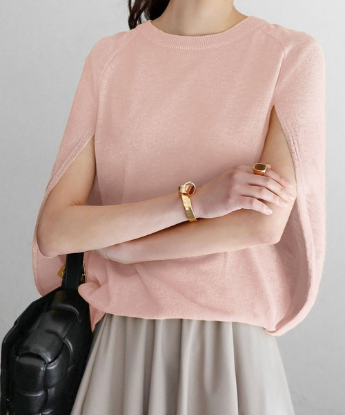 ELFRANK（エルフランク）の「ケープスリットスリーブニットプルオーバー（ニット/セーター・レディース・ブラック/グリーン/オフホワイト/ベージュ/レッド/ピンク・FREE）」の12枚目の写真