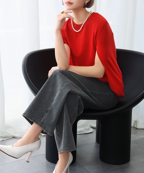 ELFRANK（エルフランク）の「ケープスリットスリーブニットプルオーバー（ニット/セーター・レディース・ブラック/グリーン/オフホワイト/ベージュ/レッド/ピンク・FREE）」の14枚目の写真