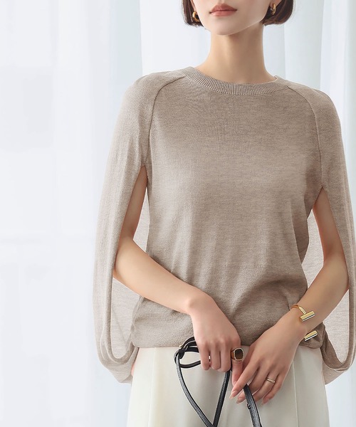 ELFRANK（エルフランク）の「ケープスリットスリーブニットプルオーバー（ニット/セーター・レディース・ブラック/グリーン/オフホワイト/ベージュ/レッド/ピンク・FREE）」の22枚目の写真