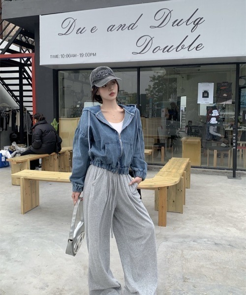 almo(アルモ)の「【LAMPOON】ブリーチデニムジップパーカー(パーカー・レディース・ブルー/ブラック・FREE)」の15枚目の写真