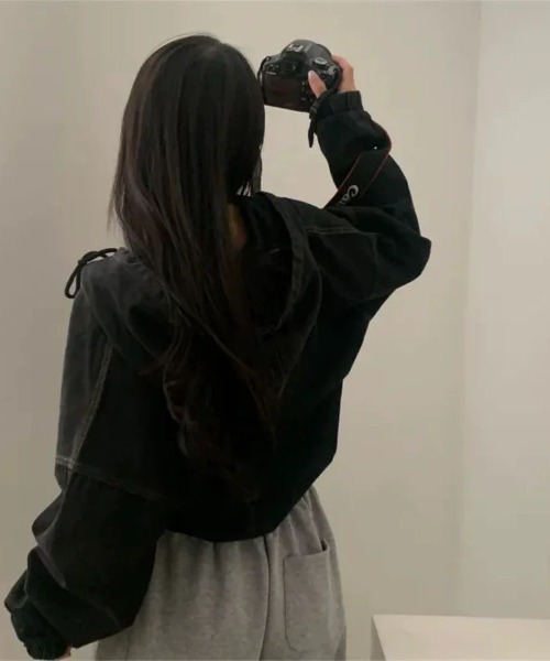 almo(アルモ)の「【LAMPOON】ブリーチデニムジップパーカー(パーカー・レディース・ブルー/ブラック・FREE)」の11枚目の写真