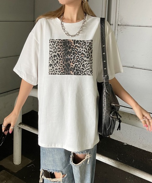 non-hedge(ノンヘッジ)の「ヒョウ柄半袖ビッグTシャツ(Tシャツ/カットソー・レディース・ブラック/オフホワイト/グレー・FREE)」の2枚目の写真