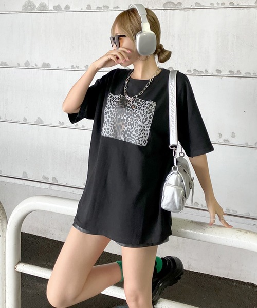 non-hedge(ノンヘッジ)の「ヒョウ柄半袖ビッグTシャツ(Tシャツ/カットソー・レディース・ブラック/オフホワイト/グレー・FREE)」の5枚目の写真