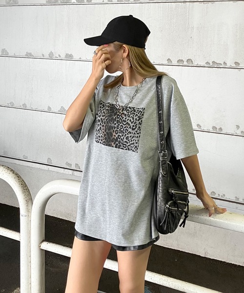 non-hedge(ノンヘッジ)の「ヒョウ柄半袖ビッグTシャツ(Tシャツ/カットソー・レディース・ブラック/オフホワイト/グレー・FREE)」の8枚目の写真