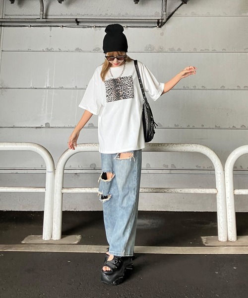 non-hedge(ノンヘッジ)の「ヒョウ柄半袖ビッグTシャツ(Tシャツ/カットソー・レディース・ブラック/オフホワイト/グレー・FREE)」の17枚目の写真