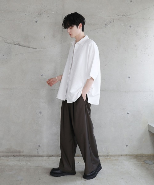 ETELIO（エテリオ）の「総柄ジャガードワイドドレープ半袖シャツ（シャツ/ブラウス・メンズ・ブラック/ホワイト/ブルーグレー/チャコール/ワイン・XL/S/M/L）」の10枚目の写真