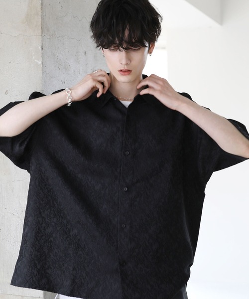 総柄ジャガードワイドドレープ半袖シャツ（シャツ/ブラウス）｜ETELIO