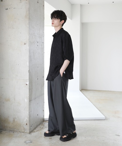 ETELIO（エテリオ）の「総柄ジャガードワイドドレープ半袖シャツ（シャツ/ブラウス・メンズ・ブラック/ホワイト/ブルーグレー/チャコール/ワイン・XL/S/M/L）」の21枚目の写真