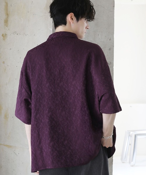 総柄ジャガードワイドドレープ半袖シャツ（シャツ/ブラウス）｜ETELIO