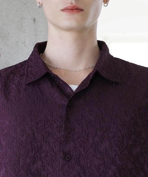 ETELIO（エテリオ）の「総柄ジャガードワイドドレープ半袖シャツ（シャツ/ブラウス・メンズ・ブラック/ホワイト/ブルーグレー/チャコール/ワイン・XL/S/M/L）」の6枚目の写真