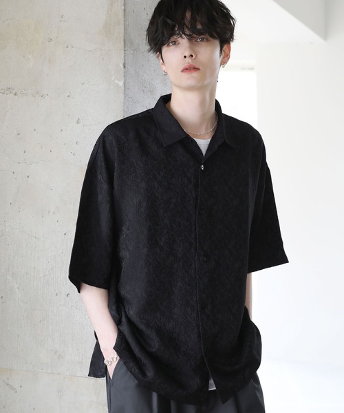 総柄ジャガードワイドドレープ半袖シャツ（シャツ/ブラウス）｜ETELIO