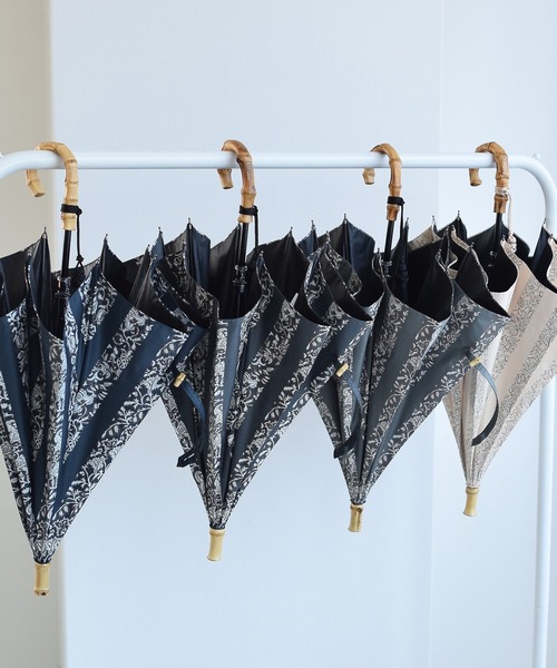 utatane（ウタタネ）の「日傘 完全遮光100％ 晴雨兼用 インド更紗ストライプ（長傘・レディース・クリーム/アーミー/ダークグレー/ダークインディゴブルー・FREE）」の22枚目の写真