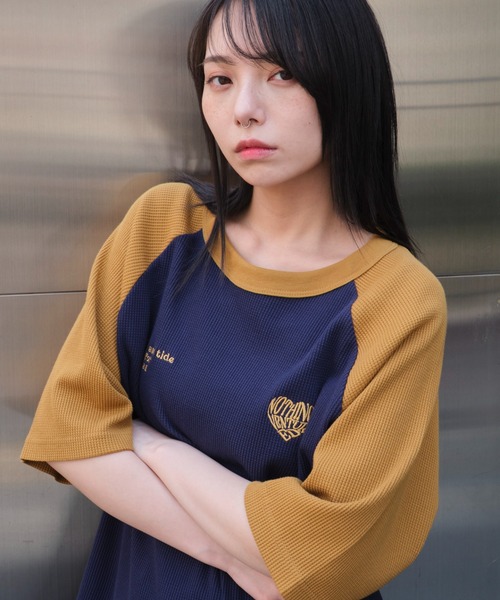 WEGO（ウィゴー）の「WEGO/ワッフルラグランT（Tシャツ/カットソー・メンズ・ネイビー/オフホワイト/アッシュグレー・MEDIUM/LARGE）」の3枚目の写真