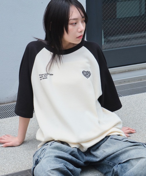 WEGO（ウィゴー）の「WEGO/ワッフルラグランT（Tシャツ/カットソー・メンズ・ネイビー/オフホワイト/アッシュグレー・MEDIUM/LARGE）」の9枚目の写真