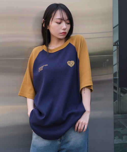 WEGO（ウィゴー）の「WEGO/ワッフルラグランT（Tシャツ/カットソー・メンズ・ネイビー/オフホワイト/アッシュグレー・MEDIUM/LARGE）」の4枚目の写真