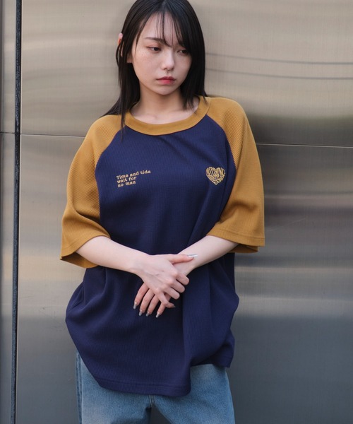 WEGO（ウィゴー）の「WEGO/ワッフルラグランT（Tシャツ/カットソー・メンズ・ネイビー/オフホワイト/アッシュグレー・MEDIUM/LARGE）」の5枚目の写真