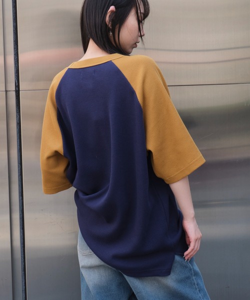 WEGO（ウィゴー）の「WEGO/ワッフルラグランT（Tシャツ/カットソー・メンズ・ネイビー/オフホワイト/アッシュグレー・MEDIUM/LARGE）」の6枚目の写真