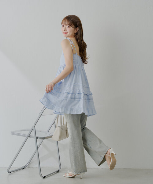 WEB限定追加】肩リボンコットンレースフリルキャミミニワンピ