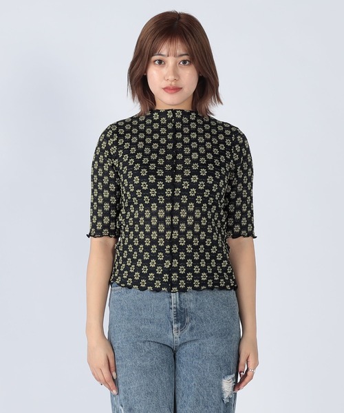 CECIL McBEE(セシルマクビー)の「花柄ジャガードレースメロー半袖トップス(Tシャツ/カットソー・レディース・アイボリー/サックスブルー/ブラック・MEDIUM/LARGE)」の7枚目の写真