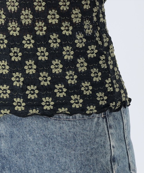 CECIL McBEE(セシルマクビー)の「花柄ジャガードレースメロー半袖トップス(Tシャツ/カットソー・レディース・アイボリー/サックスブルー/ブラック・MEDIUM/LARGE)」の12枚目の写真
