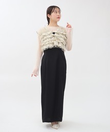 タフタ/チュールトップス×キャミワンピースドレス(3点セット)