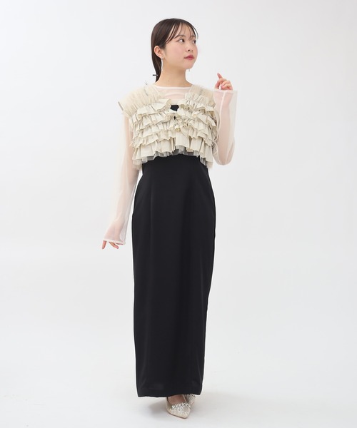 TRUDEA（トルディア）の「タフタ/チュールトップス×キャミワンピースドレス(３点セット)（ドレス・レディース・ベージュ/ブラウン/チャコールグレー・MEDIUM/LARGE）」の3枚目の写真