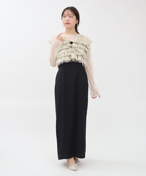 TRUDEA（トルディア）の「タフタ/チュールトップス×キャミワンピースドレス(３点セット)（ドレス・レディース・ベージュ/ブラウン/チャコールグレー・MEDIUM/LARGE）」の4枚目の写真