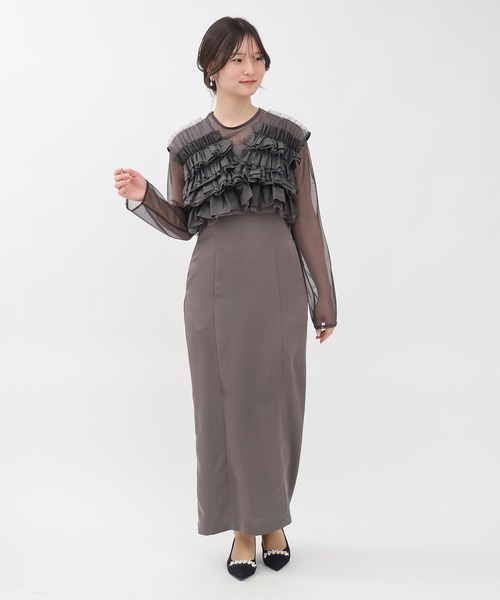 TRUDEA（トルディア）の「タフタ/チュールトップス×キャミワンピースドレス(３点セット)（ドレス・レディース・ベージュ/ブラウン/チャコールグレー・MEDIUM/LARGE）」の15枚目の写真