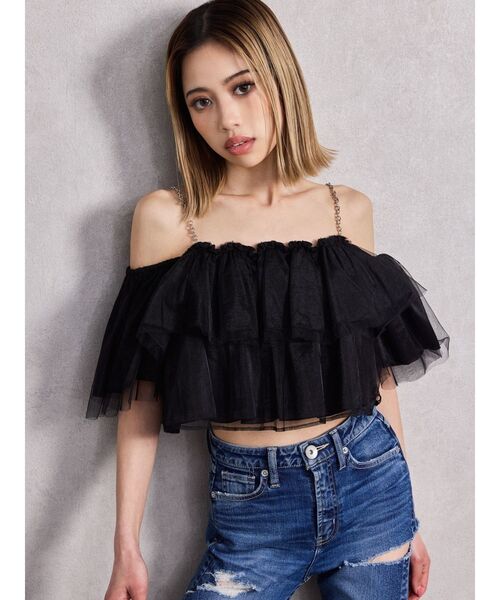 GYDA(ジェイダ)の「チェーンティアードブラウス(シャツ/ブラウス・レディース・ブラック/ベージュ・FREE)」の7枚目の写真