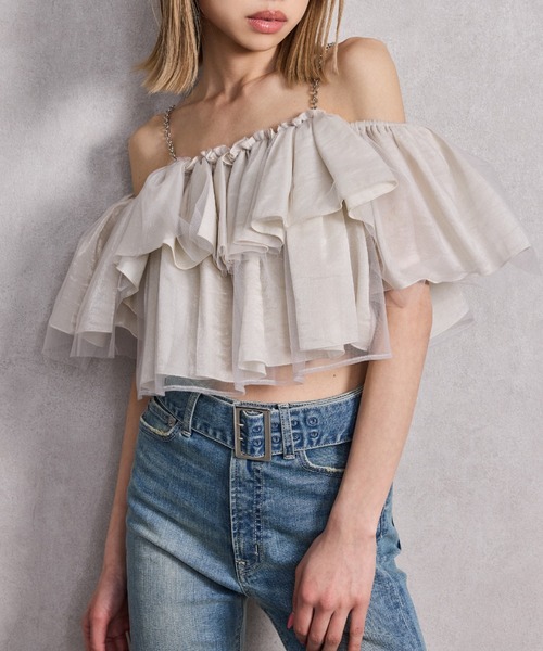 GYDA(ジェイダ)の「チェーンティアードブラウス(シャツ/ブラウス・レディース・ブラック/ベージュ・FREE)」の2枚目の写真