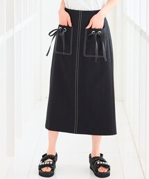 【洗える】リボンポケット付きIライン スカート