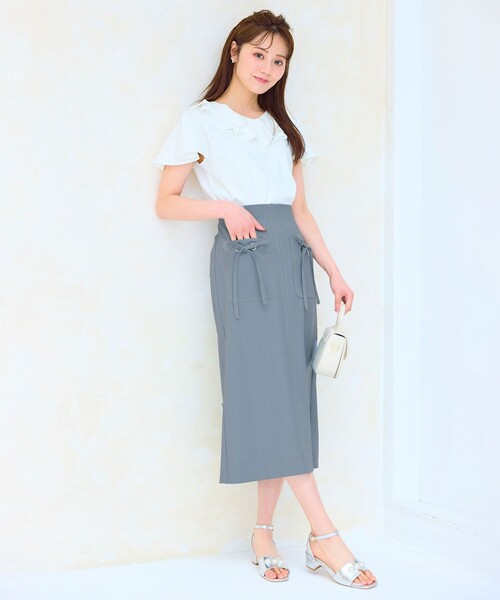 Feroux（フェルゥ）の「【洗える】リボンポケット付きIライン スカート（スカート・レディース・レッド系/ブラック系/ブルー系・1/2）」の5枚目の写真